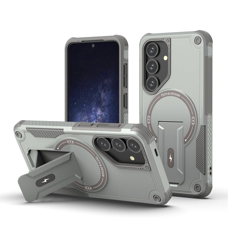 For Samsung Galaxy S24 5G / S25 5G Armor MagSafe Holder PC Hybrid TPU Phone Case(Grey) - Galaxy S25 5G Cases by PMC Jewellery | Online Shopping South Africa | PMC Jewellery | Buy Now Pay Later Mobicred