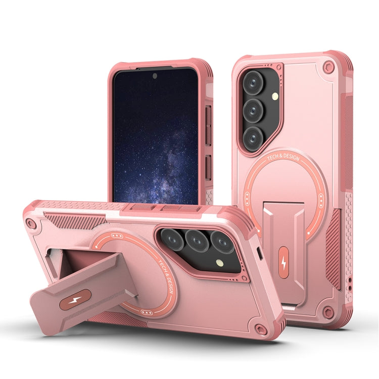 For Samsung Galaxy S24 5G / S25 5G Armor MagSafe Holder PC Hybrid TPU Phone Case(Pink) - Galaxy S25 5G Cases by PMC Jewellery | Online Shopping South Africa | PMC Jewellery | Buy Now Pay Later Mobicred