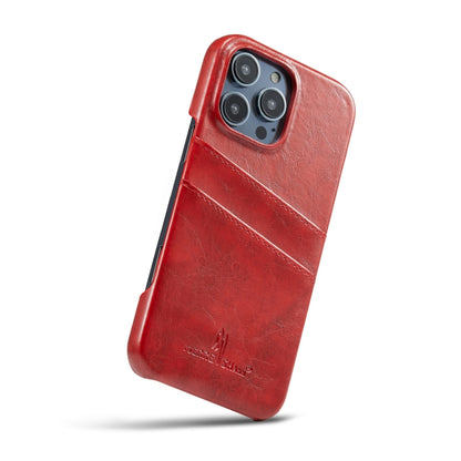 For iPhone 16 Pro Fierre Shann Retro Oil Wax Texture Card Slots PU Leather Phone Case(Red) - iPhone 16 Pro Cases by FIERRE SHANN | Online Shopping South Africa | PMC Jewellery | Buy Now Pay Later Mobicred