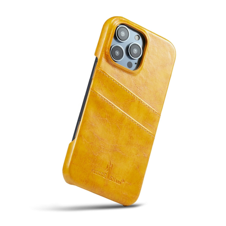 For iPhone 16 Pro Fierre Shann Retro Oil Wax Texture Card Slots PU Leather Phone Case(Yellow) - iPhone 16 Pro Cases by FIERRE SHANN | Online Shopping South Africa | PMC Jewellery | Buy Now Pay Later Mobicred