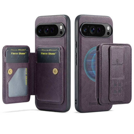 For Google Pixel 9 Pro XL Fierre Shann Cowhide Horizontal Flip Magnetic Card Holder Phone Case(Purple) - Google Cases by FIERRE SHANN | Online Shopping South Africa | PMC Jewellery | Buy Now Pay Later Mobicred