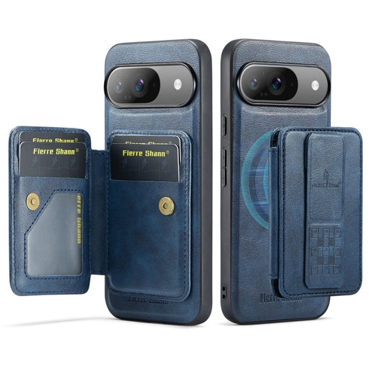 For Google Pixel 9 / 9 Pro Fierre Shann Cowhide Horizontal Flip Magnetic Card Holder Phone Case(Blue) - Google Cases by FIERRE SHANN | Online Shopping South Africa | PMC Jewellery | Buy Now Pay Later Mobicred