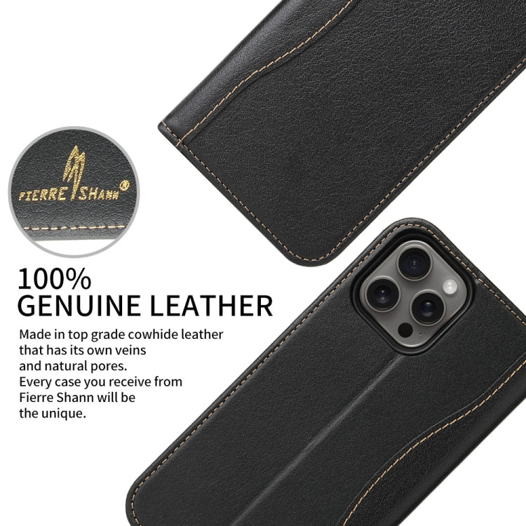 For iPhone 16 Pro Max Fierre Shann Cowhide Leather Flip Leather Phone Case(Black) - free shipping - PMC Jewellery - Order now!