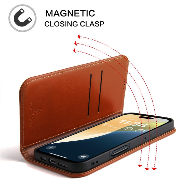 For iPhone 16 Plus Fierre Shann Cowhide Leather Flip Leather Phone Case(Brown) - free shipping - PMC Jewellery - Order now!