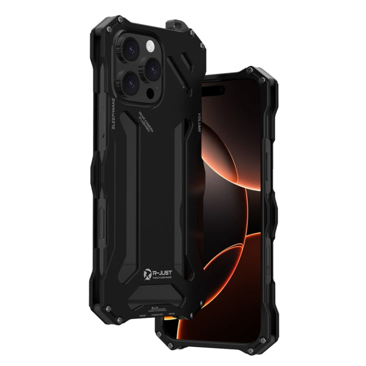 For iPhone 16 Pro R-JUST RJ-17 Shockproof Armor Hollow Metal Phone Case(Black) - free shipping - PMC Jewellery - Order now!