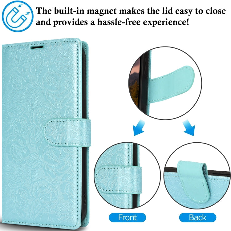 For Samsung Galaxy S25+ 5G Peony Flowers Imprint Leather Phone Case(Sky Blue) - Galaxy S25+ 5G Cases by PMC Jewellery | Online Shopping South Africa | PMC Jewellery | Buy Now Pay Later Mobicred