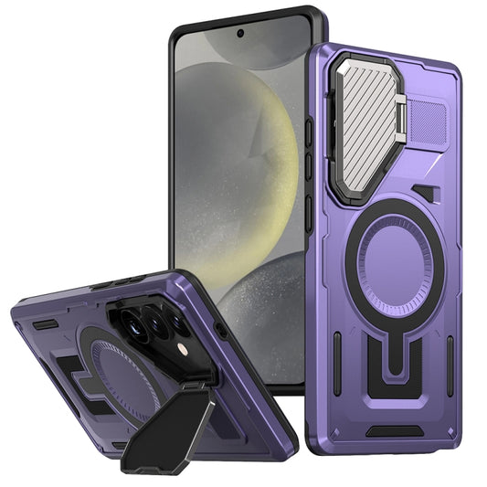 For Samsung Galaxy S25 5G Shield Frame Holder MagSafe Phone Case(Purple) - Galaxy S25 5G Cases by PMC Jewellery | Online Shopping South Africa | PMC Jewellery | Buy Now Pay Later Mobicred