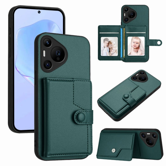 For Huawei Pura 70 Pro Button Card Bag RFID Anti-theft Phone Case(Green) - Huawei Cases by PMC Jewellery | Online Shopping South Africa | PMC Jewellery | Buy Now Pay Later Mobicred