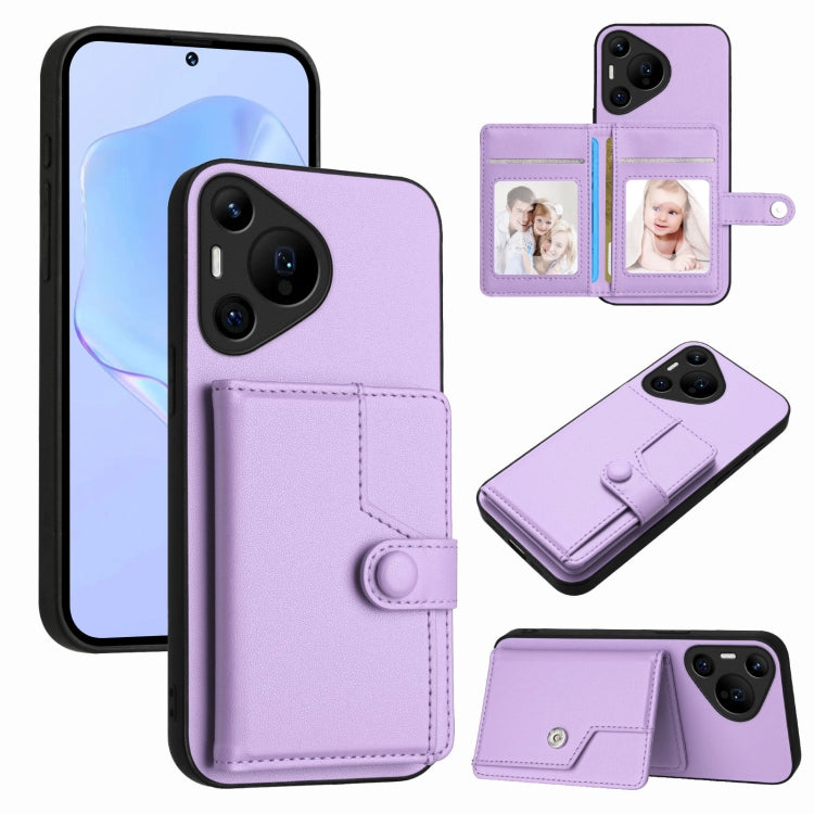 For Huawei Pura 70 Pro Button Card Bag RFID Anti-theft Phone Case(Purple) - Huawei Cases by PMC Jewellery | Online Shopping South Africa | PMC Jewellery | Buy Now Pay Later Mobicred