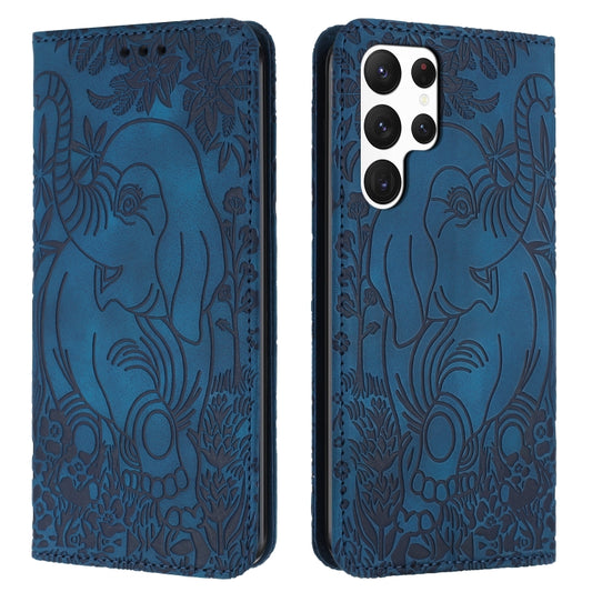 For Samsung Galaxy S25 Ultra 5G Retro Elephant Embossed Leather Phone Case(Blue) - Galaxy S25 Ultra 5G Cases by PMC Jewellery | Online Shopping South Africa | PMC Jewellery | Buy Now Pay Later Mobicred