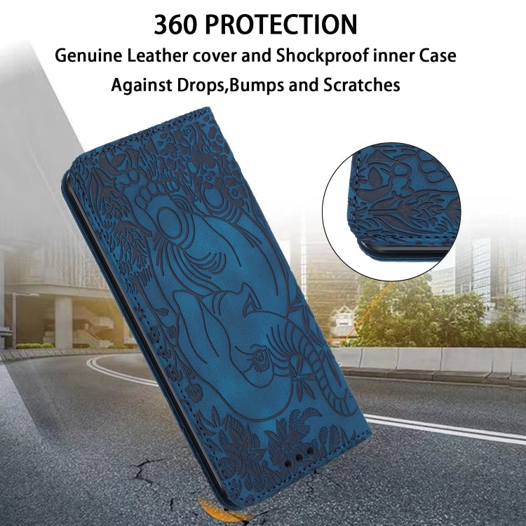 For Samsung Galaxy S25 5G Retro Elephant Embossed Leather Phone Case(Blue) - Galaxy S25 5G Cases by PMC Jewellery | Online Shopping South Africa | PMC Jewellery | Buy Now Pay Later Mobicred