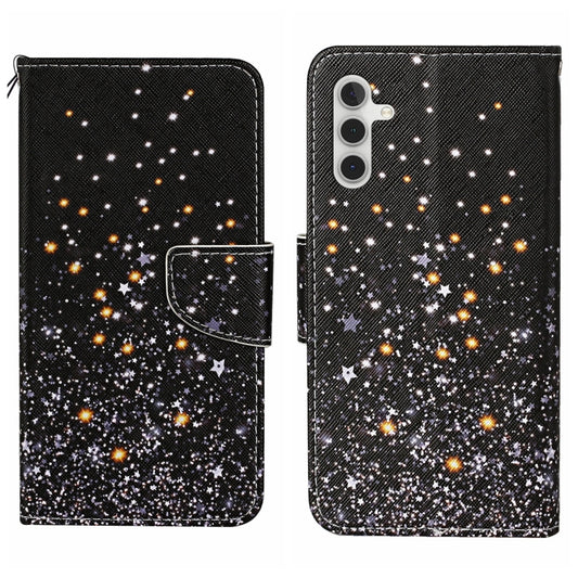 For Samsung Galaxy S25+ 5G Colored Drawing Pattern Leather Phone Case(Black Pentagram) - Galaxy S25+ 5G Cases by PMC Jewellery | Online Shopping South Africa | PMC Jewellery | Buy Now Pay Later Mobicred