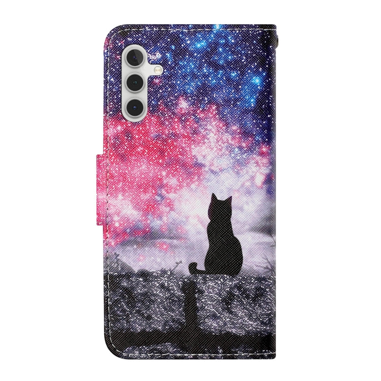 For Samsung Galaxy S25+ 5G Colored Drawing Pattern Leather Phone Case(Star Sky Cat) - Galaxy S25+ 5G Cases by PMC Jewellery | Online Shopping South Africa | PMC Jewellery | Buy Now Pay Later Mobicred