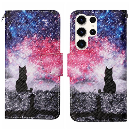 For Samsung Galaxy S25 Ultra 5G Colored Drawing Pattern Leather Phone Case(Star Sky Cat) - Galaxy S25 Ultra 5G Cases by PMC Jewellery | Online Shopping South Africa | PMC Jewellery | Buy Now Pay Later Mobicred