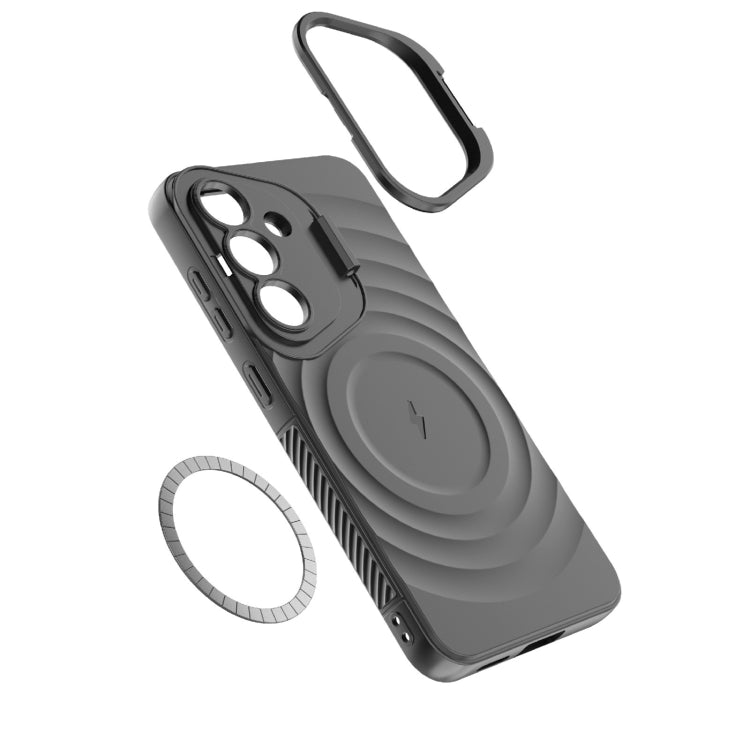 For Samsung Galaxy S25 5G Lens Frame Bracket Corrugated MagSafe Phone Case(Black) - Galaxy S25 5G Cases by PMC Jewellery | Online Shopping South Africa | PMC Jewellery | Buy Now Pay Later Mobicred