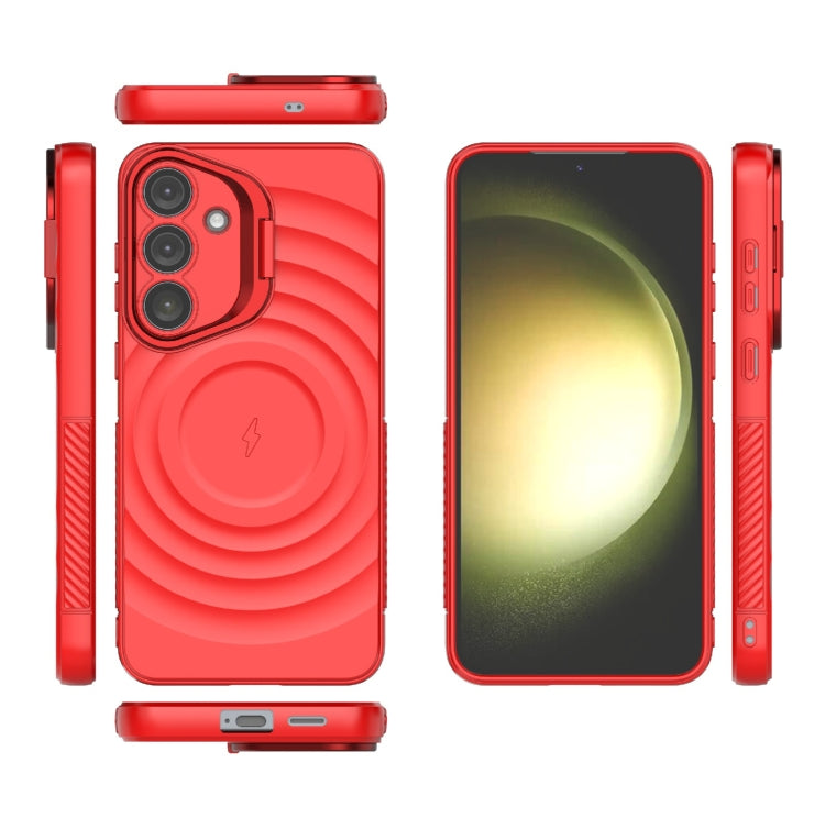 For Samsung Galaxy S25+ 5G Lens Frame Bracket Corrugated MagSafe Phone Case(Red) - Galaxy S25+ 5G Cases by PMC Jewellery | Online Shopping South Africa | PMC Jewellery | Buy Now Pay Later Mobicred