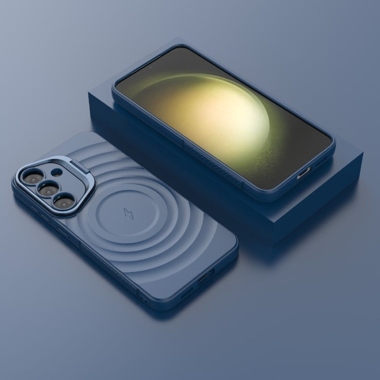 For Samsung Galaxy S25+ 5G Lens Frame Bracket Corrugated MagSafe Phone Case(Dark Blue) - Galaxy S25+ 5G Cases by PMC Jewellery | Online Shopping South Africa | PMC Jewellery | Buy Now Pay Later Mobicred