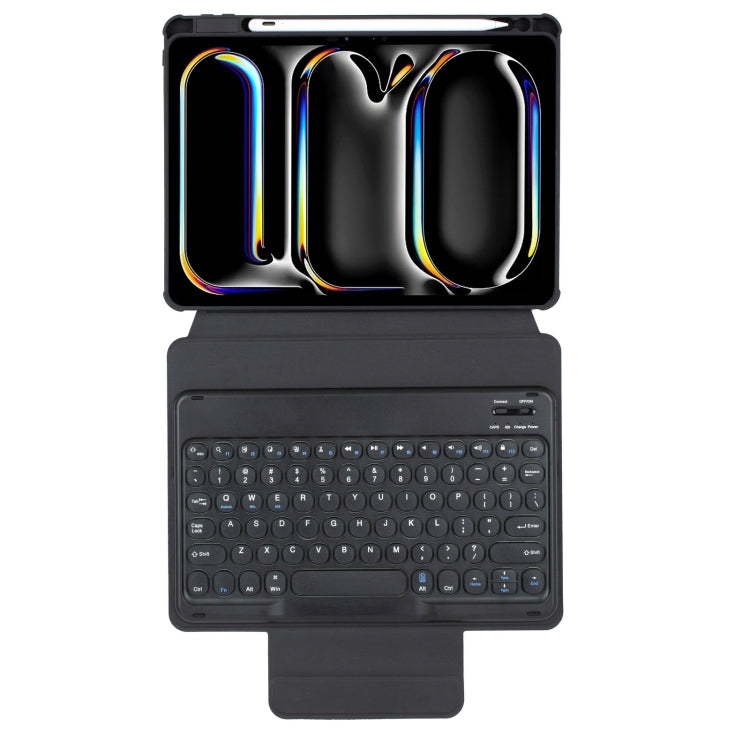 For iPad Pro 11 2024 YL13 360 Rotation Acrylic Transparent Round Keycap Bluetooth Keyboard Leather Case(Black) - For iPad Pro by PMC Jewellery | Online Shopping South Africa | PMC Jewellery | Buy Now Pay Later Mobicred