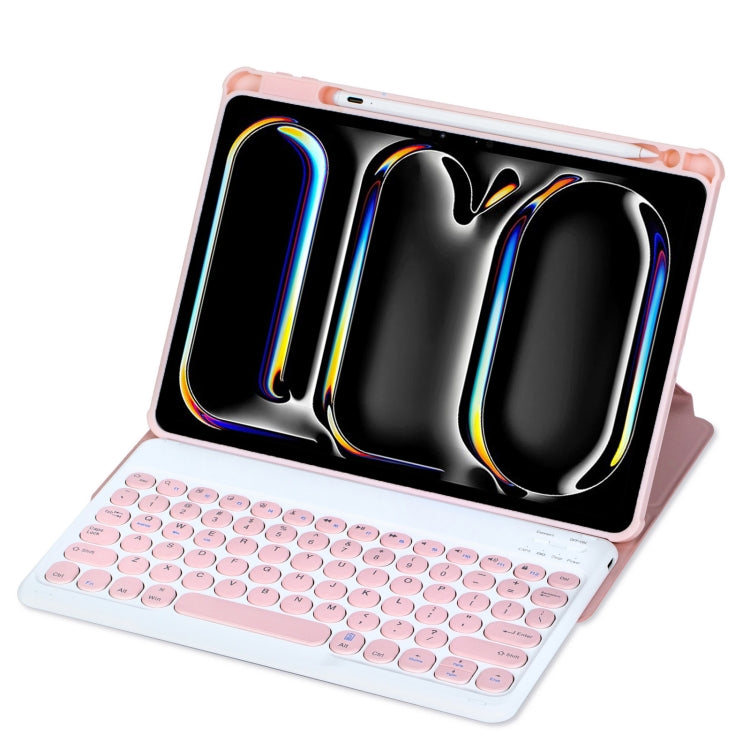 For iPad Pro 11 2024 YL13 360 Rotation Acrylic Transparent Round Keycap Bluetooth Keyboard Leather Case(Pink) - For iPad Pro by PMC Jewellery | Online Shopping South Africa | PMC Jewellery | Buy Now Pay Later Mobicred