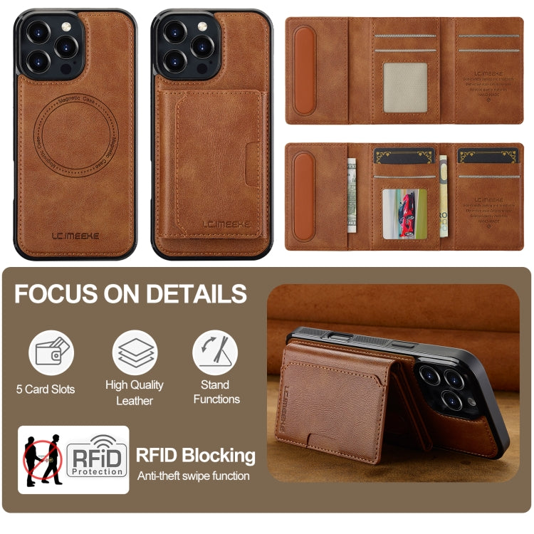 For iPhone 16 Pro Max LC.IMEEKE L5 Series Detachable RFID Card Bag Magsafe Phone Case(Brown) - iPhone 16 Pro Max Cases by LC.IMEEKE | Online Shopping South Africa | PMC Jewellery | Buy Now Pay Later Mobicred