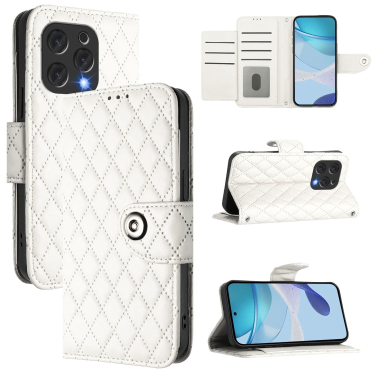For Doogee N55 Plus Rhombic Texture Flip Leather Phone Case with Lanyard(White) - Doogee Cases by PMC TechLife | Online Shopping South Africa | PMC TechLife | Buy Now Pay Later Mobicred