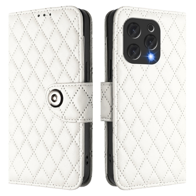 For Doogee N55 Plus Rhombic Texture Flip Leather Phone Case with Lanyard(White) - Doogee Cases by PMC TechLife | Online Shopping South Africa | PMC TechLife | Buy Now Pay Later Mobicred