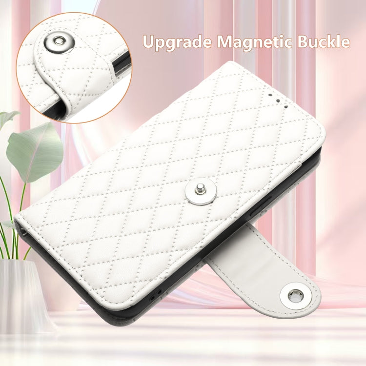 For Doogee N55 Plus Rhombic Texture Flip Leather Phone Case with Lanyard(White) - Doogee Cases by PMC TechLife | Online Shopping South Africa | PMC TechLife | Buy Now Pay Later Mobicred