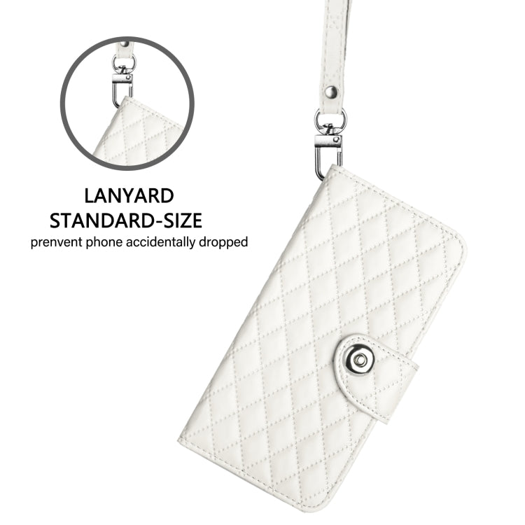 For Doogee N55 Plus Rhombic Texture Flip Leather Phone Case with Lanyard(White) - Doogee Cases by PMC TechLife | Online Shopping South Africa | PMC TechLife | Buy Now Pay Later Mobicred