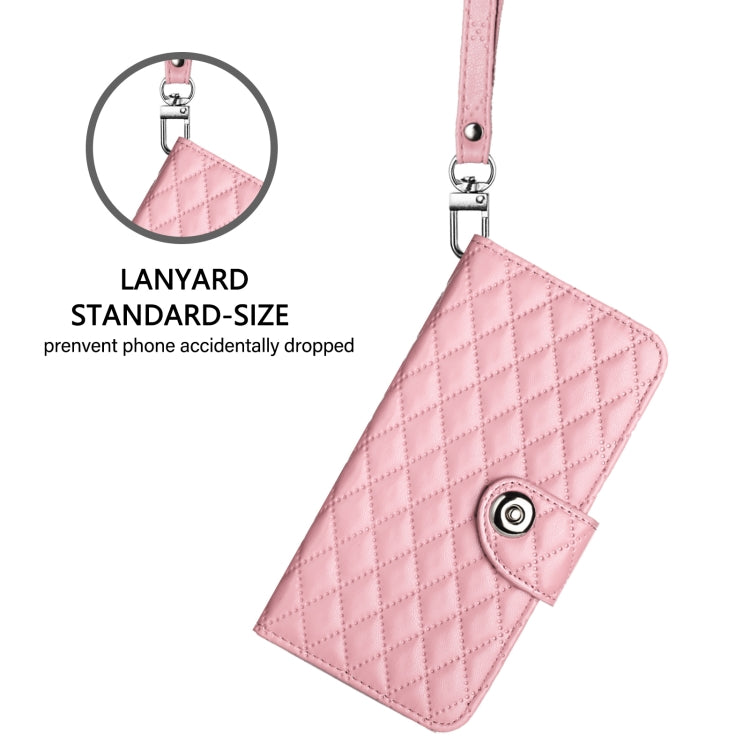 For Doogee N55 Plus Rhombic Texture Flip Leather Phone Case with Lanyard(Pink) - Doogee Cases by PMC TechLife | Online Shopping South Africa | PMC TechLife | Buy Now Pay Later Mobicred
