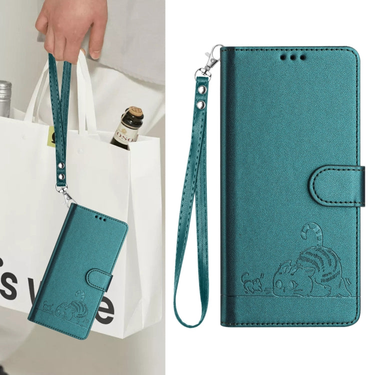 For Doogee N55 Plus Cat Rat Embossed Pattern RFID Leather Phone Case with Lanyard(Peacock Green) - Doogee Cases by PMC TechLife | Online Shopping South Africa | PMC TechLife | Buy Now Pay Later Mobicred