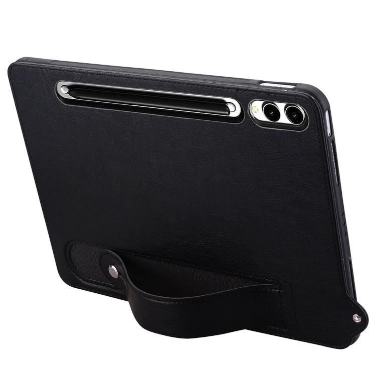 For Samsung Galaxy Tab S10 Ultra / S9 Ultra TPU Leather Back Tablet Case with Wristband(Black) - Tab S10 Ultra Cases by PMC Jewellery | Online Shopping South Africa | PMC Jewellery | Buy Now Pay Later Mobicred