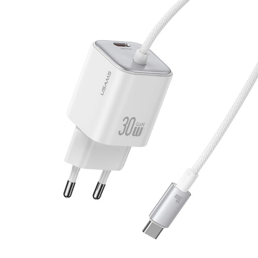 USAMS CC264 30W GaN Mini Type-C / USB-C Dual Port Fast Charger with Cable, EU Plug(White) - USB Charger by USAMS | Online Shopping South Africa | PMC Jewellery | Buy Now Pay Later Mobicred