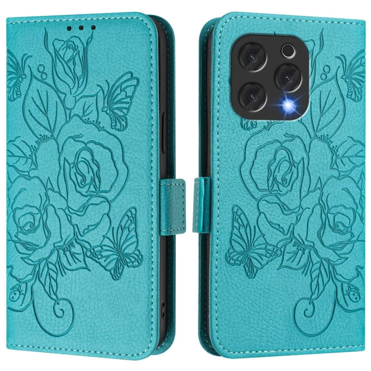 For Doogee N55 Plus Embossed Rose RFID Anti-theft Leather Phone Case(Light Blue) - More Brand by PMC TechLife | Online Shopping South Africa | PMC TechLife | Buy Now Pay Later Mobicred