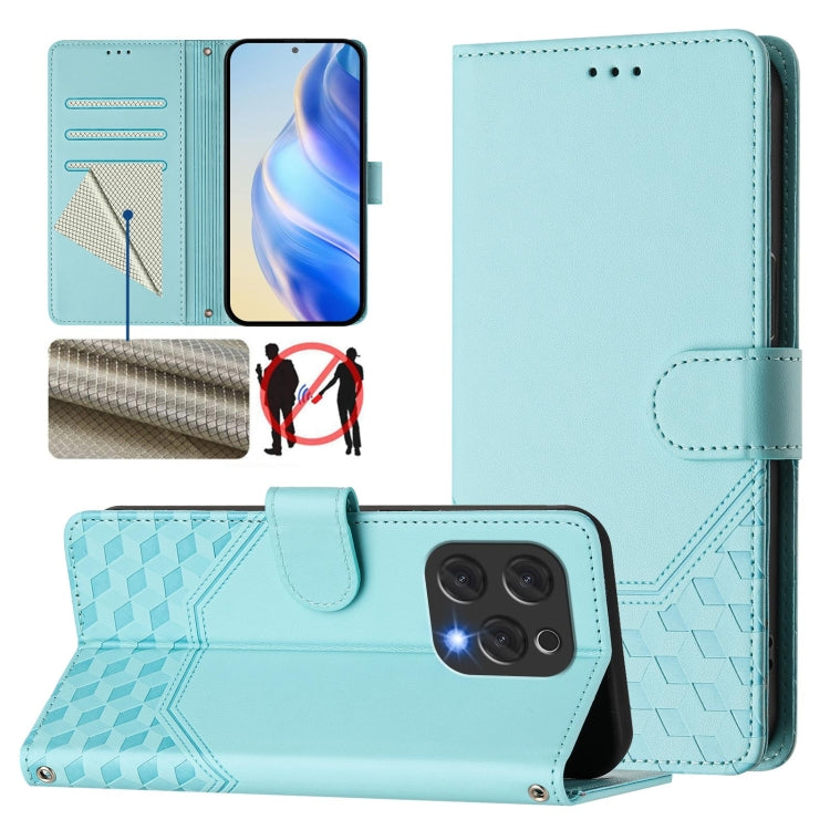 For Doogee N55 Plus Honeycomb Embossing RFID Leather Phone Case(Mint Green) - More Brand by PMC TechLife | Online Shopping South Africa | PMC TechLife | Buy Now Pay Later Mobicred
