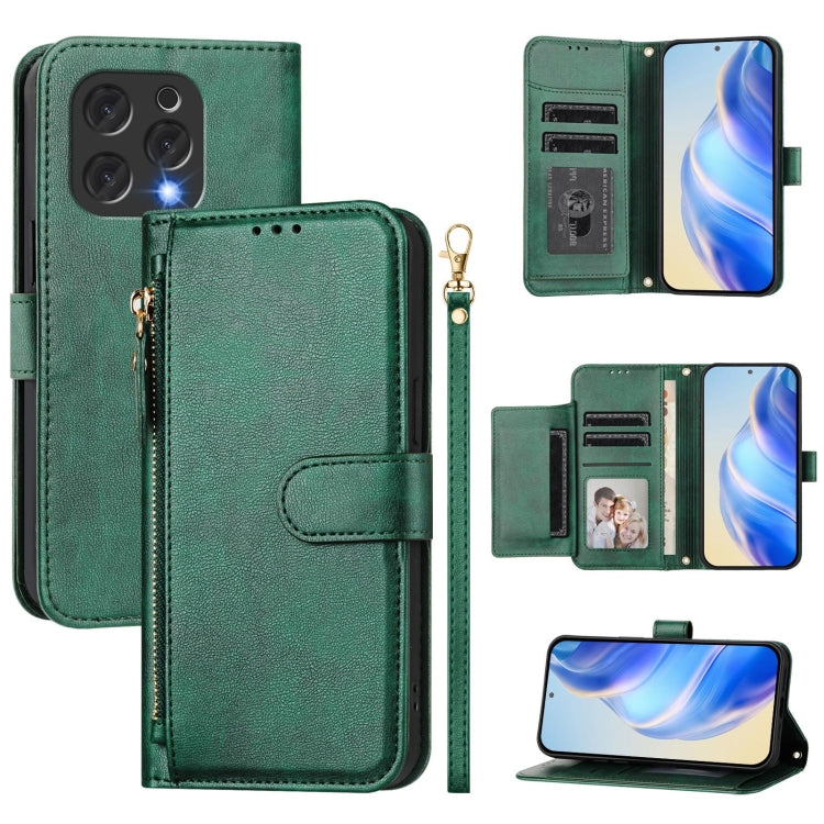 For Doogee N55 Plus Multi-Card Slots Zipper Wallet Leather Phone Case(Green) - Doogee Cases by PMC TechLife | Online Shopping South Africa | PMC TechLife | Buy Now Pay Later Mobicred