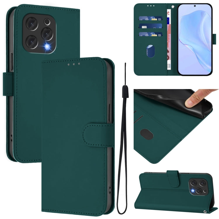 For Doogee N55 Plus Skin Feel Solid Color Leather Phone Case with Lanyard(Dark Green) - Doogee Cases by PMC TechLife | Online Shopping South Africa | PMC TechLife | Buy Now Pay Later Mobicred