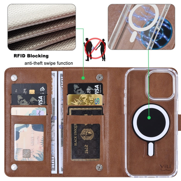 For iPhone 16 Plus ViLi GVS-C Series MagSafe Magnetic RFID Leather Flip Phone Case(Brown) - iPhone 16 Plus Cases by ViLi | Online Shopping South Africa | PMC Jewellery | Buy Now Pay Later Mobicred