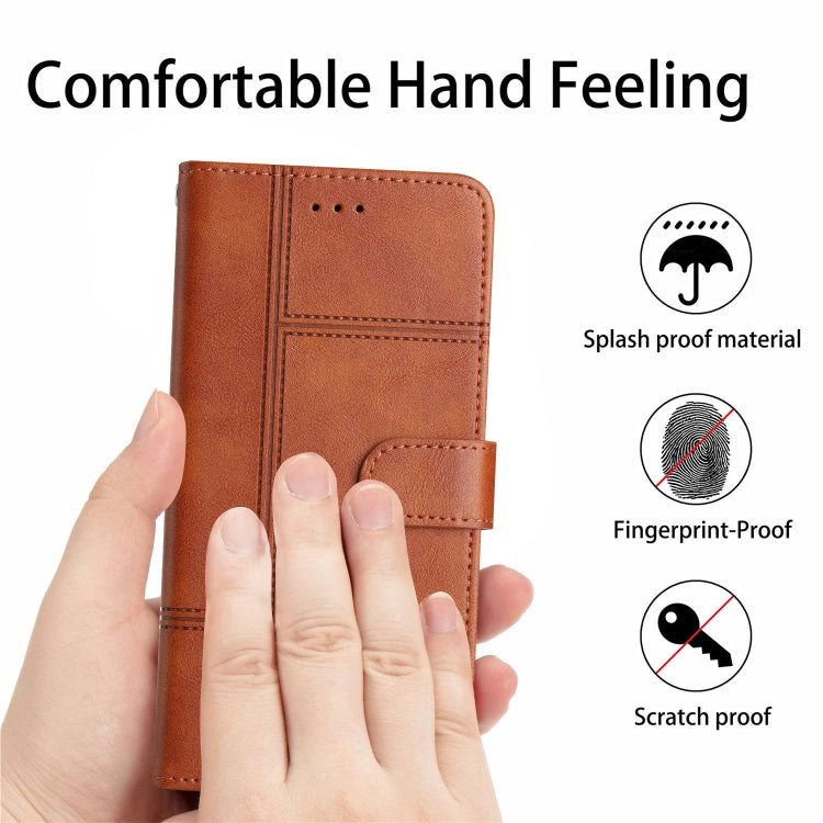 For Samsung Galaxy S25 5G Cowhide Texture Stitching Leather Phone Case(Brown) - Galaxy S25 5G Cases by PMC Jewellery | Online Shopping South Africa | PMC Jewellery | Buy Now Pay Later Mobicred