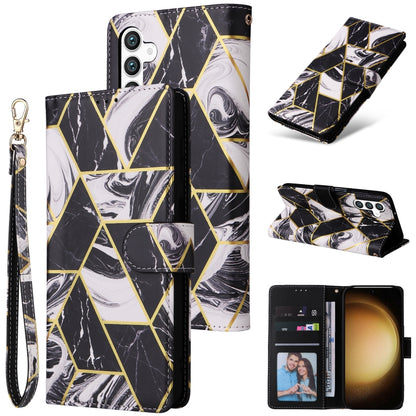 For Samsung Galaxy S25+ 5G Marble Bronzing Stitching Leather Phone Case(Black) - Galaxy S25+ 5G Cases by PMC Jewellery | Online Shopping South Africa | PMC Jewellery | Buy Now Pay Later Mobicred