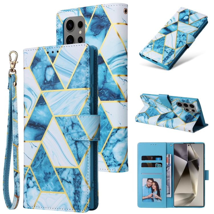 For Samsung Galaxy S25 Ultra 5G Marble Bronzing Stitching Leather Phone Case(Blue) - Galaxy S25 Ultra 5G Cases by PMC Jewellery | Online Shopping South Africa | PMC Jewellery | Buy Now Pay Later Mobicred