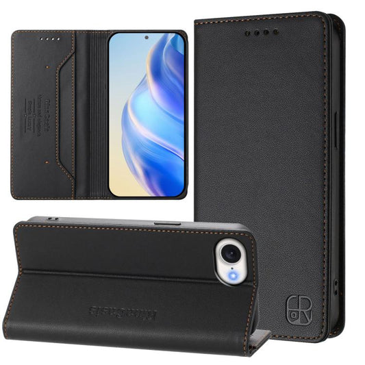 For iPhone 16e RC01 Dual-Folded Magnetic Suction RFID Leather Phone Case(Black) - iPhone 16e Cases by PMC Jewellery | Online Shopping South Africa | PMC Jewellery | Buy Now Pay Later Mobicred