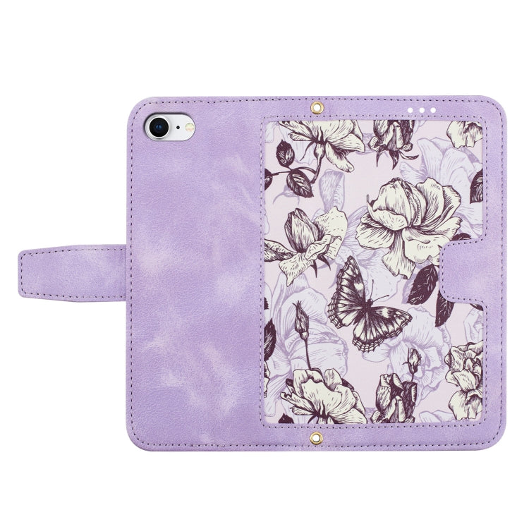 For iPhone 16e Floral Pattern Leather Phone Case with Lanyard(Light Purple) - iPhone 16e Cases by PMC TechLife | Online Shopping South Africa | PMC TechLife | Buy Now Pay Later Mobicred