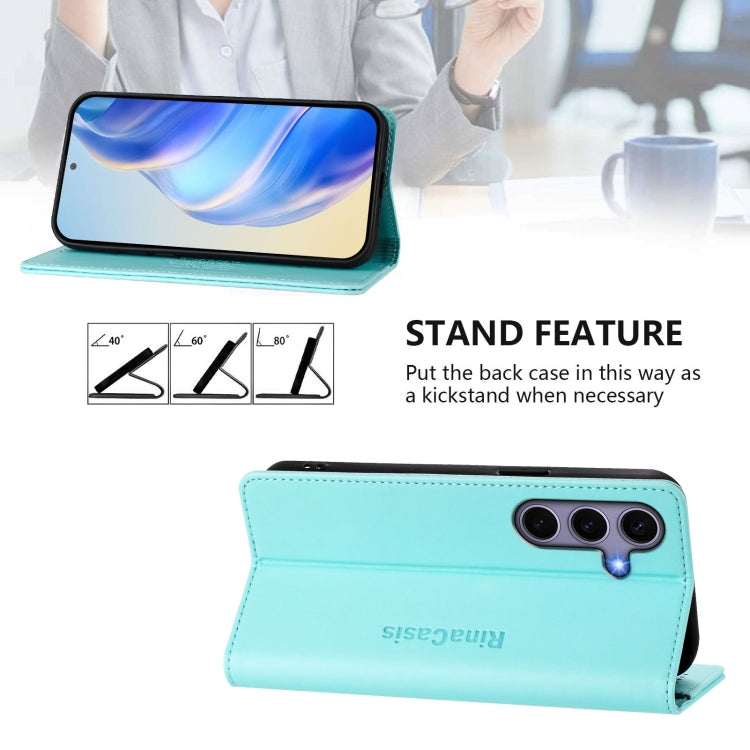 For Samsung Galaxy S24 / S25 5G RC01 Dual-Folded Magnetic Suction RFID Leather Phone Case(Mint Green) - Galaxy S25 5G Cases by PMC Jewellery | Online Shopping South Africa | PMC Jewellery | Buy Now Pay Later Mobicred