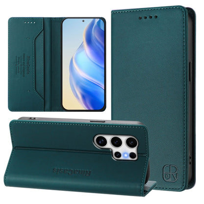 For Samsung Galaxy S25 Ultra 5G RC01 Dual-Folded Magnetic Suction RFID Leather Phone Case(Dark Green) - Galaxy S25 Ultra 5G Cases by PMC Jewellery | Online Shopping South Africa | PMC Jewellery | Buy Now Pay Later Mobicred