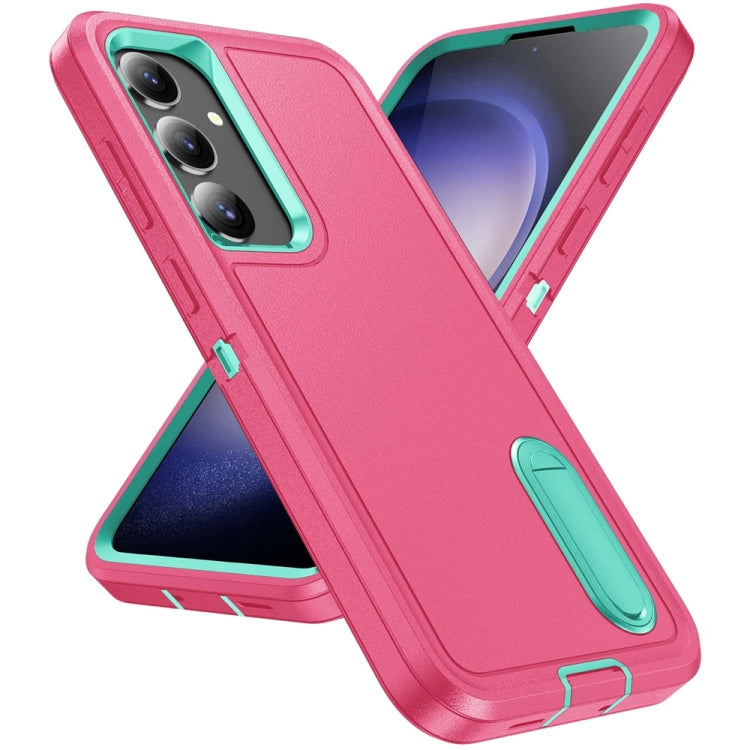 For Samsung Galaxy S24 / S25 5G Rugged PC Hybrid Silicone Phone Case with Holder(Rose Red+Light Green) - Galaxy S25 5G Cases by PMC Jewellery | Online Shopping South Africa | PMC Jewellery | Buy Now Pay Later Mobicred