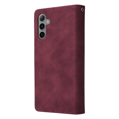 For Samsung Galaxy S25+ 5G Multifunctional Frosted Zipper Wallet Leather Phone Case(Wine Red) - Galaxy S25+ 5G Cases by PMC Jewellery | Online Shopping South Africa | PMC Jewellery | Buy Now Pay Later Mobicred