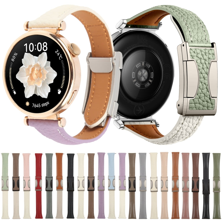 22mm Universal Slim Magnetic Buckle Genuine Leather Watch Band(Plain Weave Dark Coffee) - free shipping - PMc TechLife - Order now!