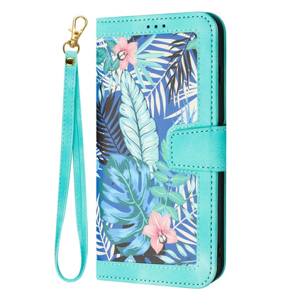 For Samsung Galaxy S25 Ultra 5G Floral Pattern Leather Phone Case with Lanyard(Green) - Galaxy S25 Ultra 5G Cases by PMC Jewellery | Online Shopping South Africa | PMC Jewellery | Buy Now Pay Later Mobicred