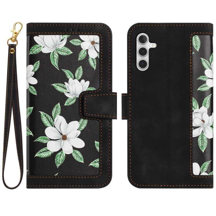 For Samsung Galaxy S25+ 5G Floral Pattern Leather Phone Case with Lanyard(Black) - Galaxy S25+ 5G Cases by PMC Jewellery | Online Shopping South Africa | PMC Jewellery | Buy Now Pay Later Mobicred