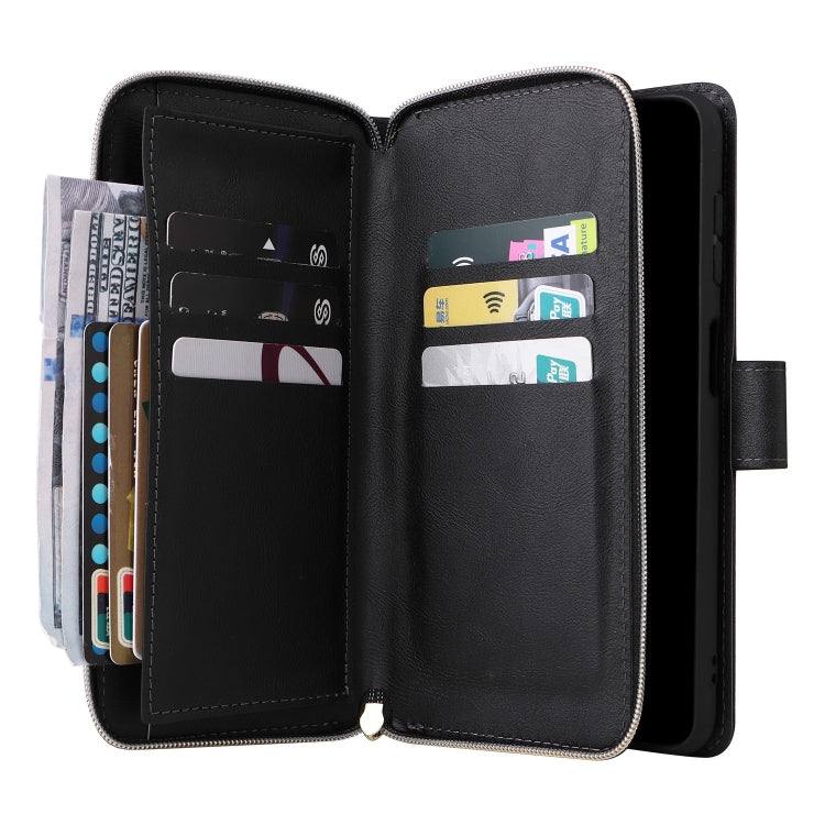 For Samsung Galaxy S25 5G 9-Card Slots Zipper Wallet Bag Leather Phone Case(Black) - Galaxy S25 5G Cases by PMC Jewellery | Online Shopping South Africa | PMC Jewellery | Buy Now Pay Later Mobicred